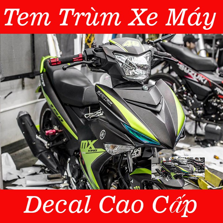 Tem Trùm Xe Exciter 150 MX King Đen Nhám Xanh