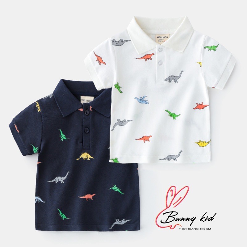 Áo Polo cho bé WELLKIDS hoạ tiết khủng long chất cotton