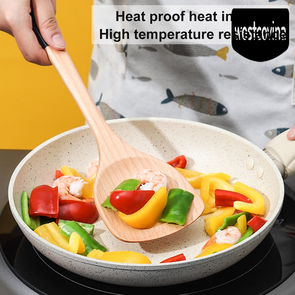 [Hot]☀ Muỗng Nấu Ăn Tay Cầm Dài Bằng Gỗ Sồi Chống Dính Chịu Nhiệt Cho Nhà Bếp