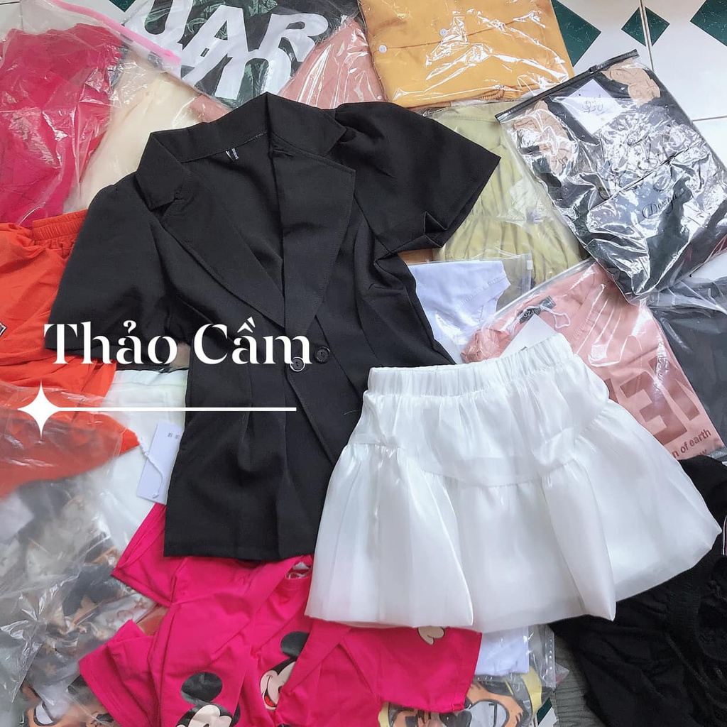 SET ÁO VEST CỘC TAY BỒNG MIX CHÂN VÁY TƠ LÓT QUẦN