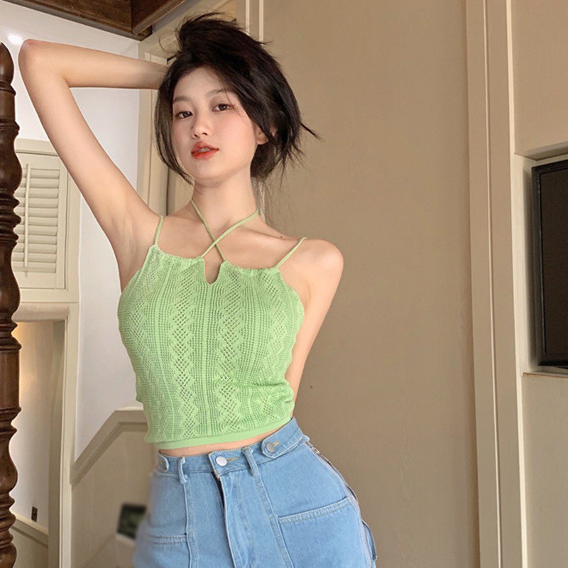 Áo Hai dây Dệt Kim Màu Sắc Ngọt Ngào Quyến Rũ Cho Nữ