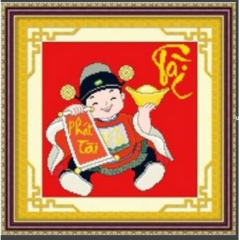 Tranh thêu chữ thập Tài - Thần tài nhỏ IST062 ( 36x37 Vải đỏ) chưa thêu