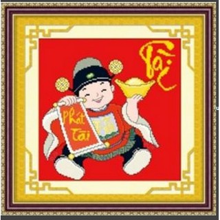 Tranh thêu chữ thập Tài - Thần tài nhỏ IST062 ( 36x37 Vải đỏ) chưa thêu