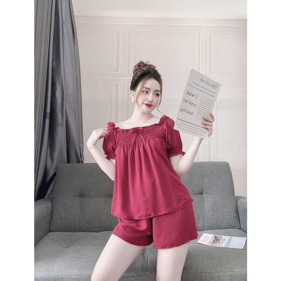 Đồ Bộ Nữ Áo Nhún Vai Chất Voan Tơ Cao Cấp NGUYEN, Đồ Mặc Nhà, Bộ Đùi Nữ Mặc Được Nhiều Kiểu Chất Mềm Mịn Xịn Xò. | BigBuy360 - bigbuy360.vn