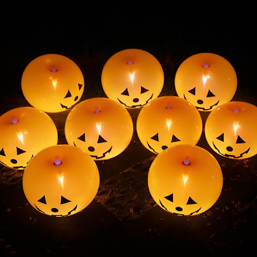 Sey Set 5 Bong Bóng Latex Có Đèn Led Hình Bí Ngô Trang Trí Halloween