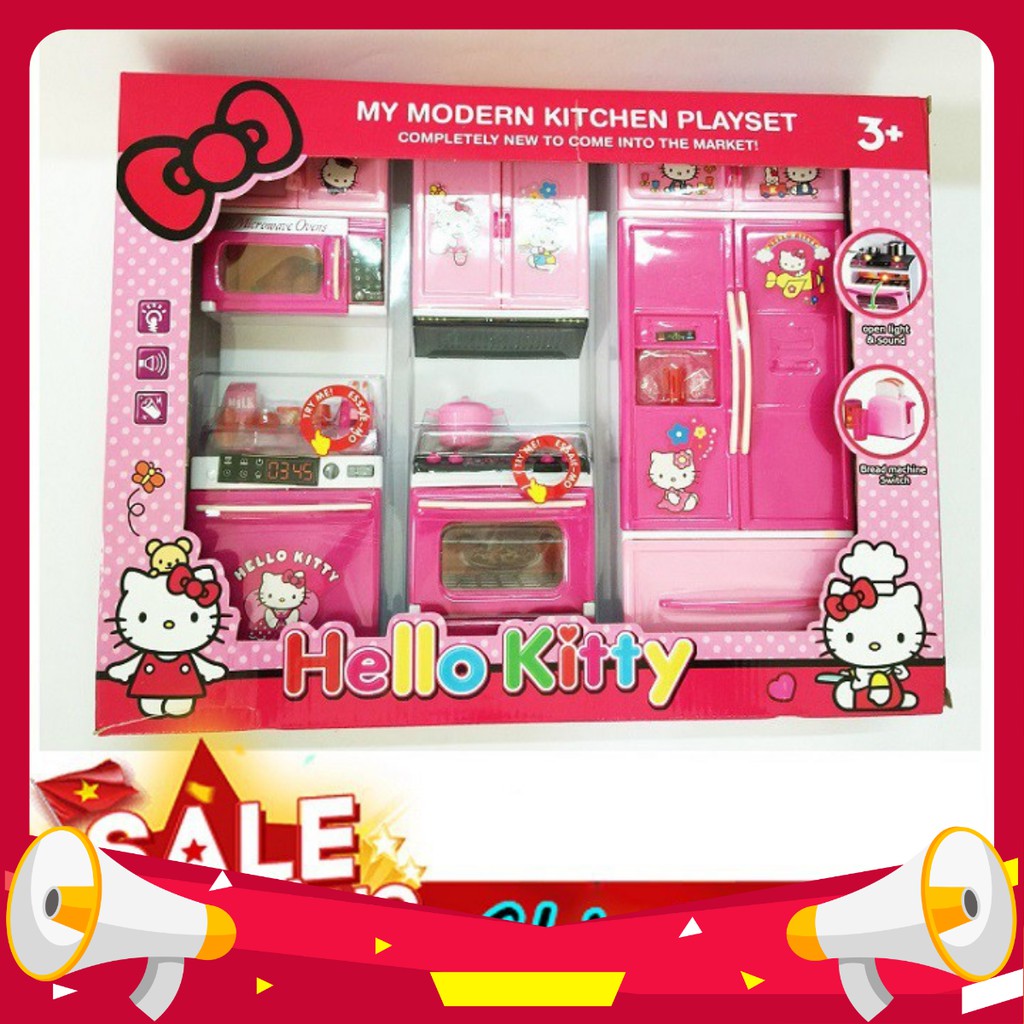 ĐỒ CHƠI TRẺ EM - BỘ TỦ BẾP 3 NGĂN HELLOKITTY - kingtoys99