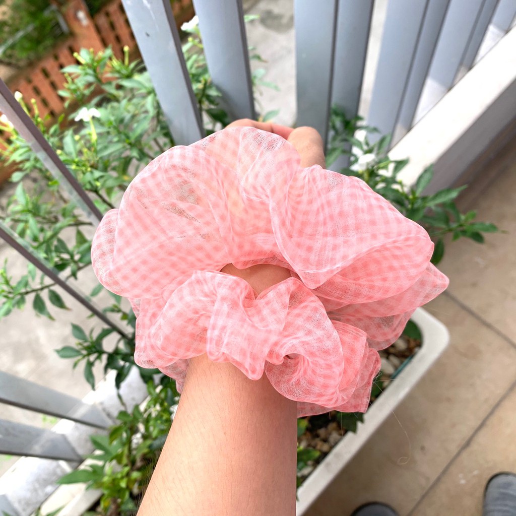 Cột tóc vải scrunchies caro nhí
