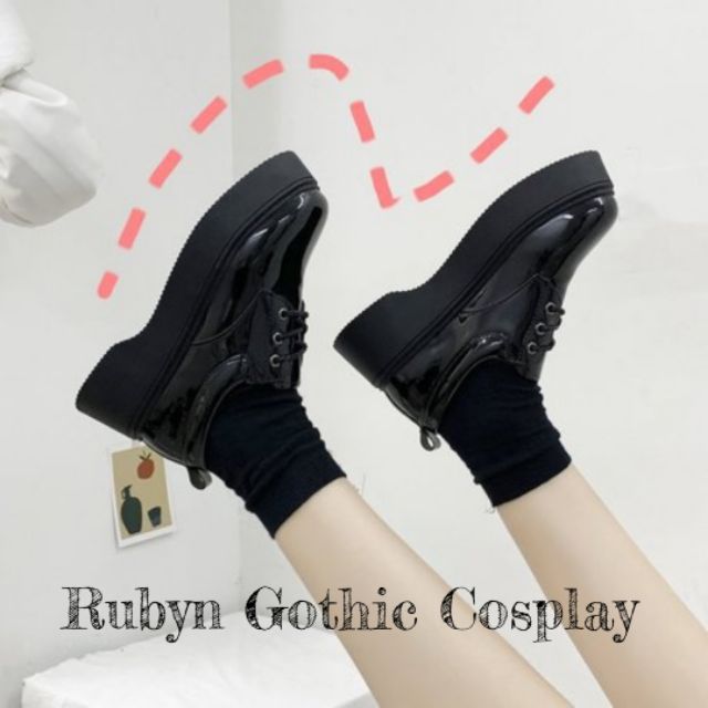 [CÓ SẴN]  Giày Oxford Cosplay Vintage Đế Cao 5,5cm ( da PU Bóng 35-39 )  (Tài khoản Shopee duy nhất: gothic.cosplay )