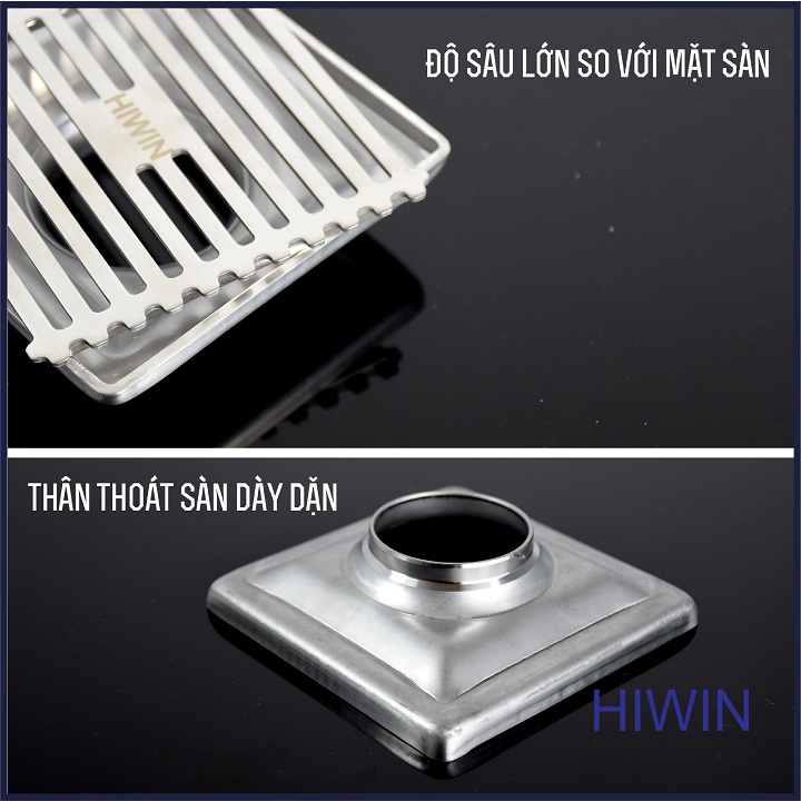 Phễu ga thoát sàn ngăn mùi hôi inox 304 mặt gương bóng kích thước 100x100mm HIWIN FD-431B
