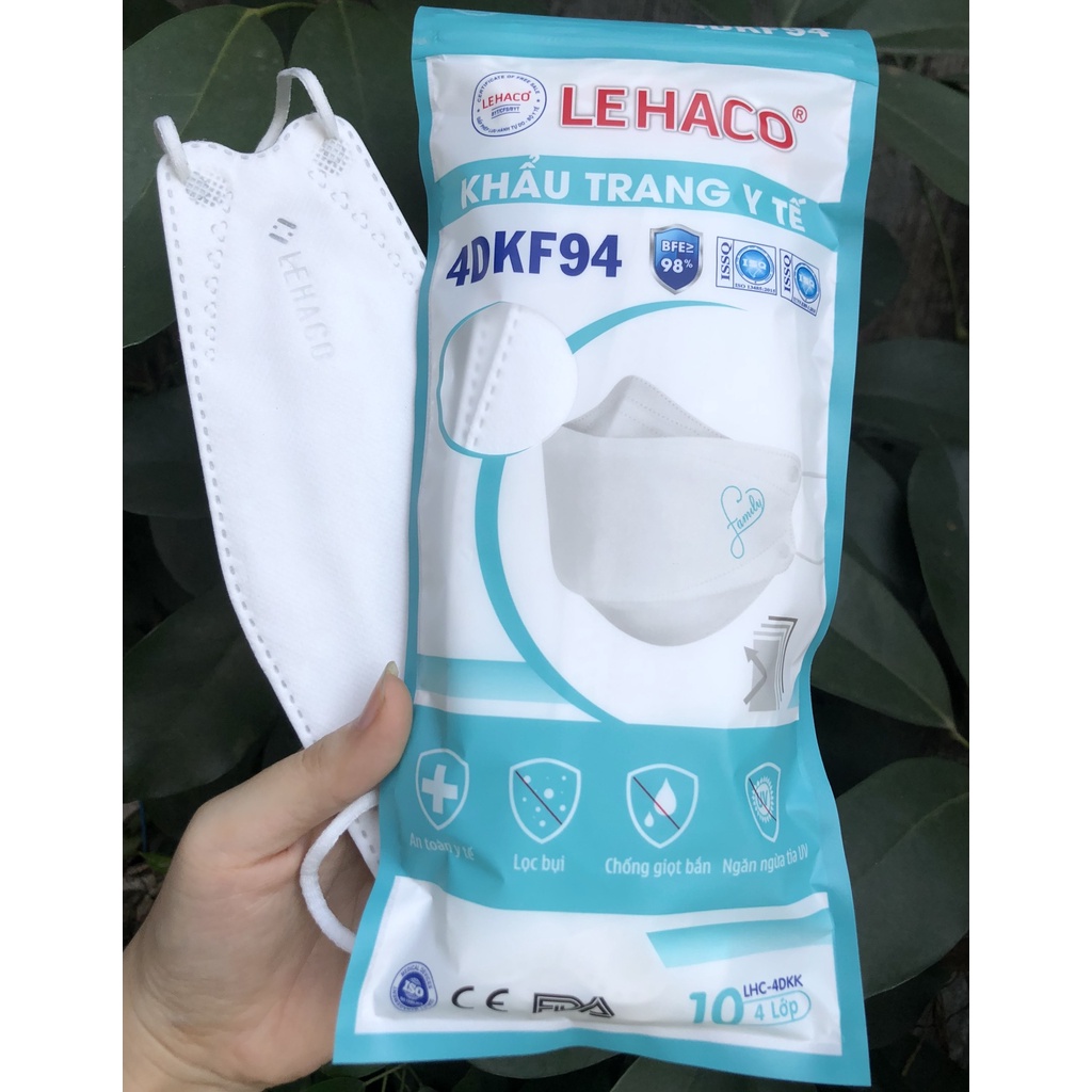 Khẩu trang y tế 4D / KF94 Lehaco 4 lớp Kháng Khuẩn 10 cái/ túi ôm sát khuôn mặt màu Trắng / Xám / Đen / Xanh / Hồng