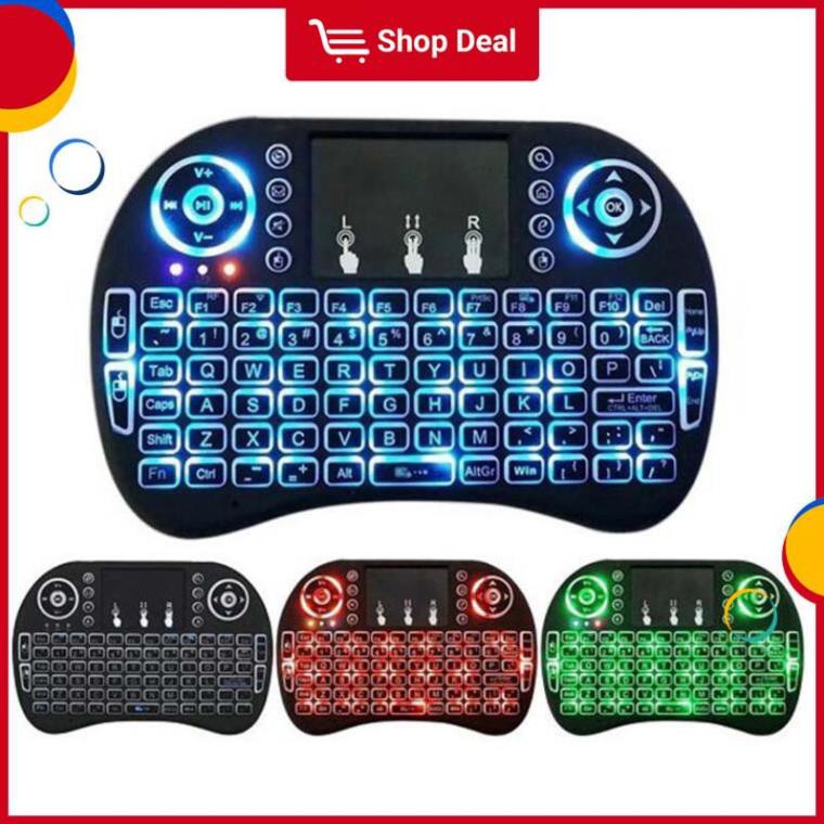 Bàn phím không dây mini I8 với bàn di chuột cảm ứng 3 màu đèn nền