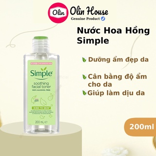 Nước hoa hồng Simple Moothing Facial Toner Simple cân bằng độ ẩm cho da 200ml - Olin House