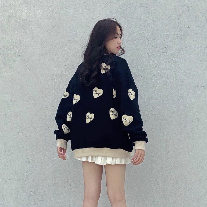 Áo Khoác Cardigan, Áo Khoác Nỉ 2 Túi Sỏ Sành Điệu in Phối Hình Trái Tim Siêu Xinh.At