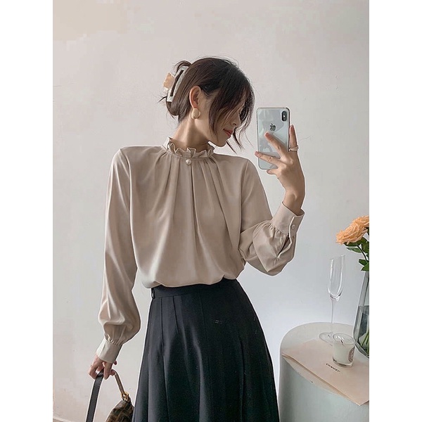 Áo sơ mi cổ xếp ly tay phồng