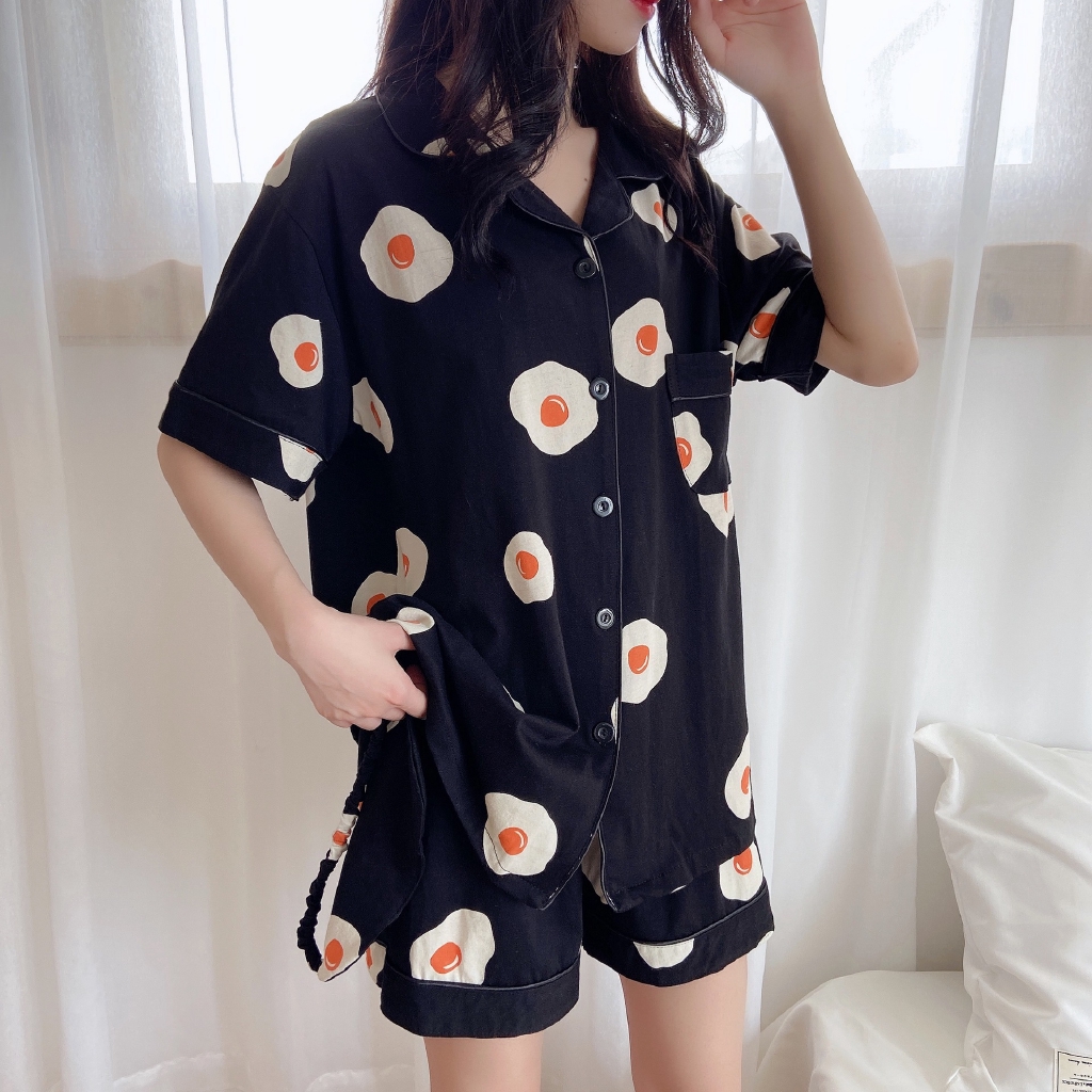 Bộ Đồ Ngủ Vải Cotton In Hoạt Hình Quả Trứng Kiểu Hàn Quốc Dễ Thương Cho Các Cặp Đôi