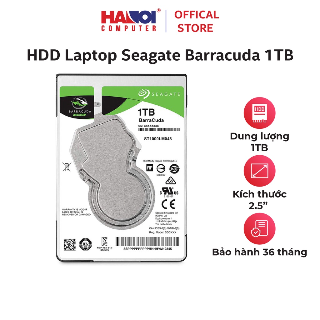 Ổ cứng HDD Laptop Seagate Barracuda 1TB 2.5 inch, 5400RPM SATA3, 128MB Cache (ST1000LM048)