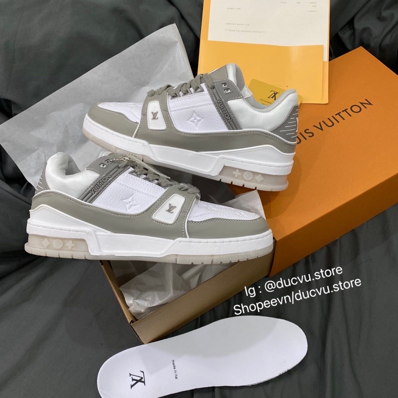 GIÀY L.V TRAINER SNEAKER WHITE GREY LAI AU [ FULL BOX + FREE SHIP ]