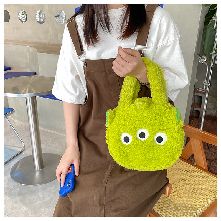 【Hàng giao ngay】Túi tote của phụ nữ Lông cừu lớn Gấu hoạt hình dễ thương Hàn Quốc