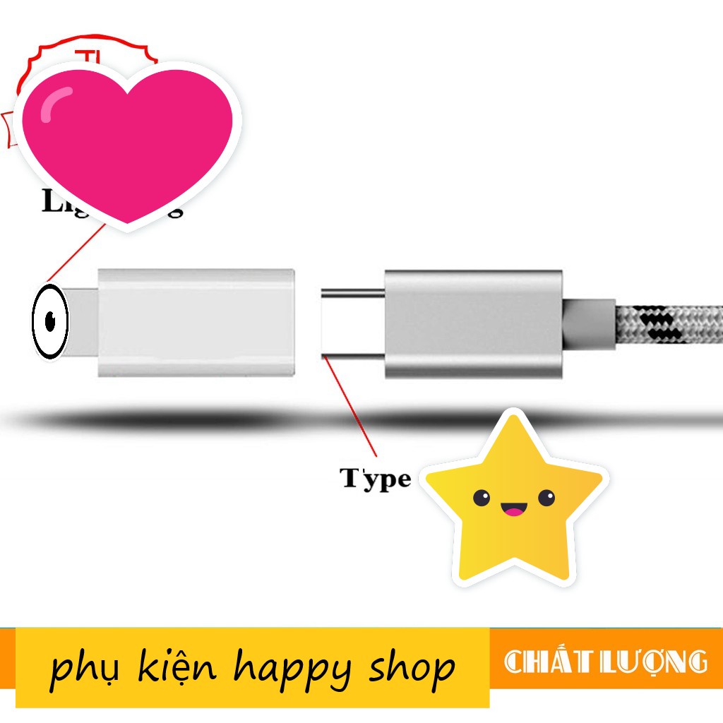 Đầu chuyển đổi chân Typec và Micro sang chân lP  Tiện Lợi , Nhỏ Gọn - Bảo Hành 12 TH - Happy Shop