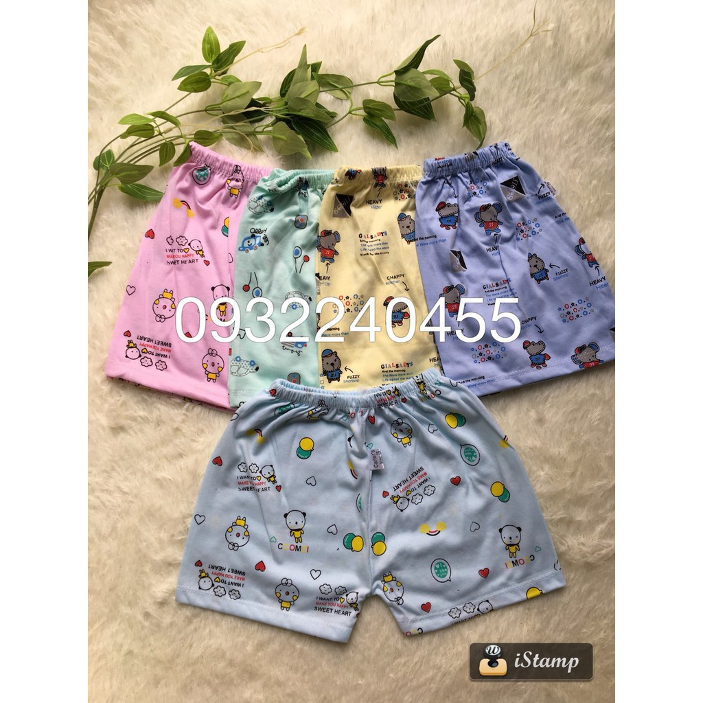 Combo 10 quần đùi cotton hình loại 1 cho bé 4-14kg (Giao màu ngẫu nhiên)