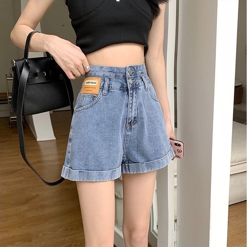 Quần Short Denim Lưng Cao Phong Cách Hàn Quốc Đơn Giản Dành Cho Nữ