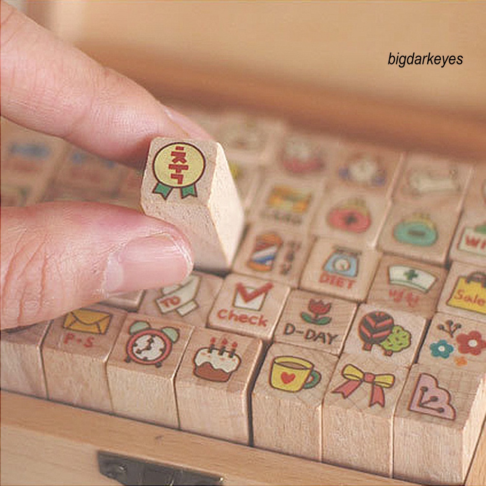 Bộ 40 Khuôn Đóng Dấu Bằng Gỗ Mini Với Họa Tiết Hoạt Hình Dùng Trang Trí Sổ Tay