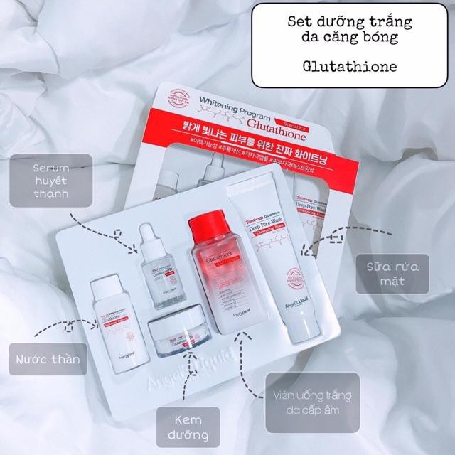 Bộ Kit 5 Món Dưỡng Trắng Da, Làm Mờ Thâm Angel's Liquid Whitening Program Special Kit Glutathione