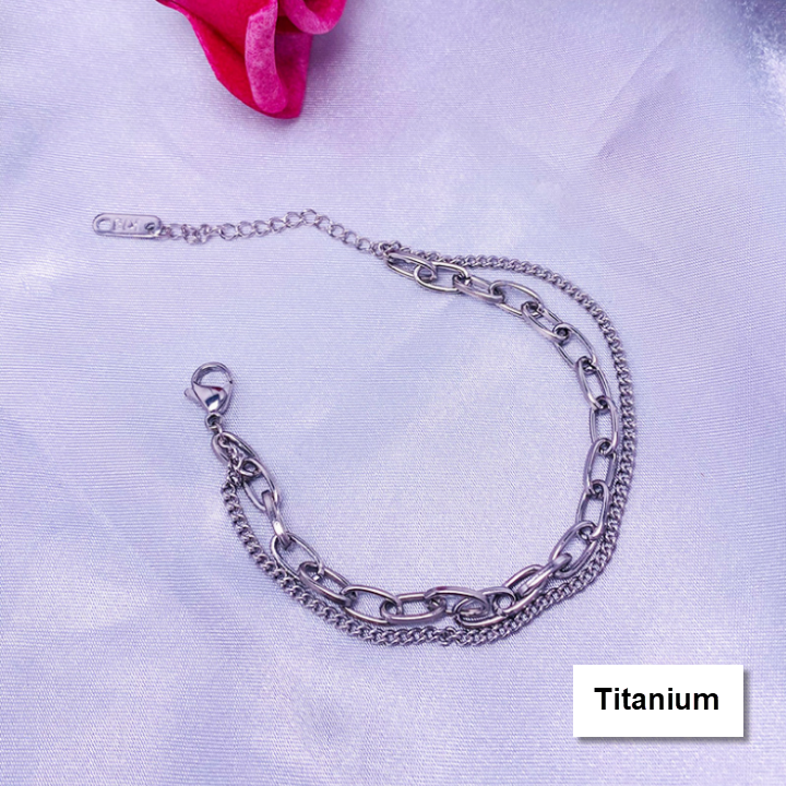 Lắc Tay Nữ Titan 2 Tầng Xích Phối Lặc Đẹp Giá Rẻ - Đảm Bảo Không Đen, Không Rỉ Sét Vĩnh Viễn