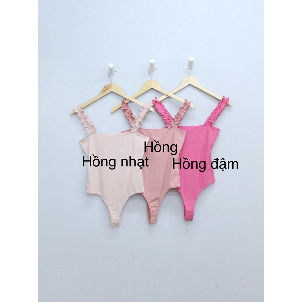 Q9336 - Bodysuit thun gân Double Zero 2 dây bèo, trơn