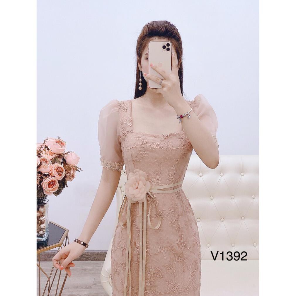 Váy Ôm- Váy Body Ren Màu Be Hoa Eo Sang Chảnh V1392- Chatfashion.vn1- Cao Cấp (Ảnh Thật Trải Sàn Do Shop Tự Chụp)