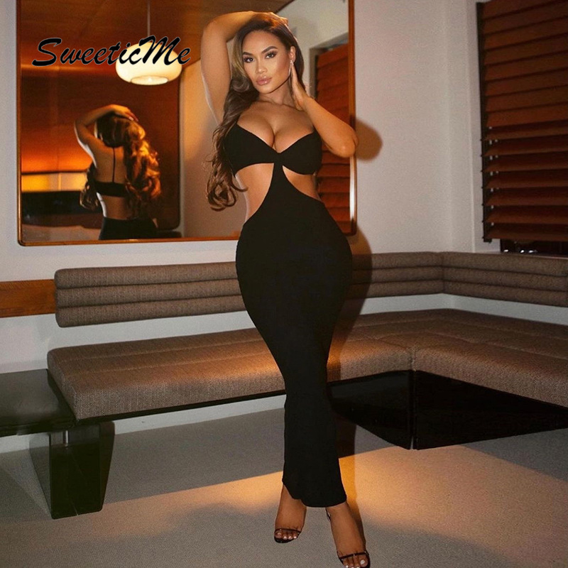 Đầm Ôm Hai Dây Cổ Chữ V Khoét Sâu Gợi Cảm Hàng Mới Chất Lượng Cao Dành Cho Nữ