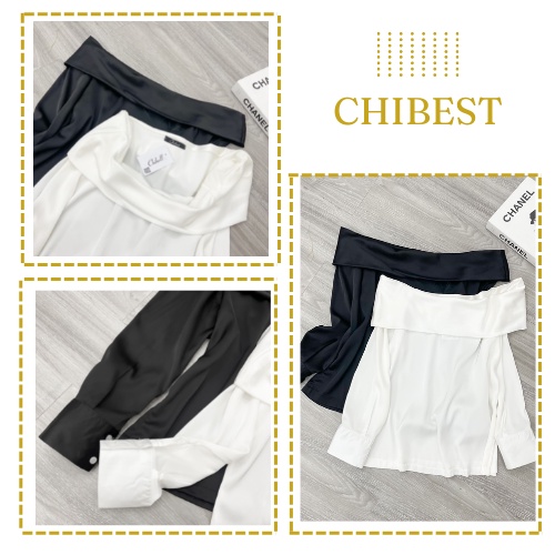 Áo satin tay dài bẹt vai phong cách thanh lịch CHIBEST  AAB95