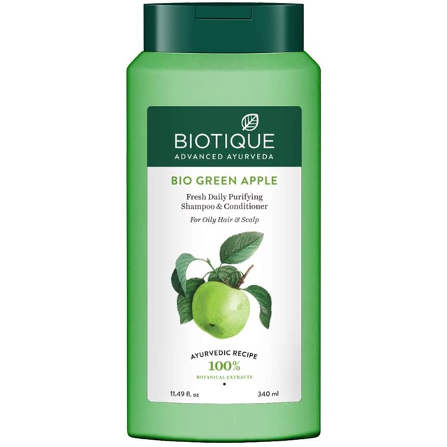 Dầu Gội Táo Xanh Biotique, Tóc Dầu Và Bết Dính, Biotique Green Apple Fresh Daily Purifying Shampoo And Conditioner 340ml