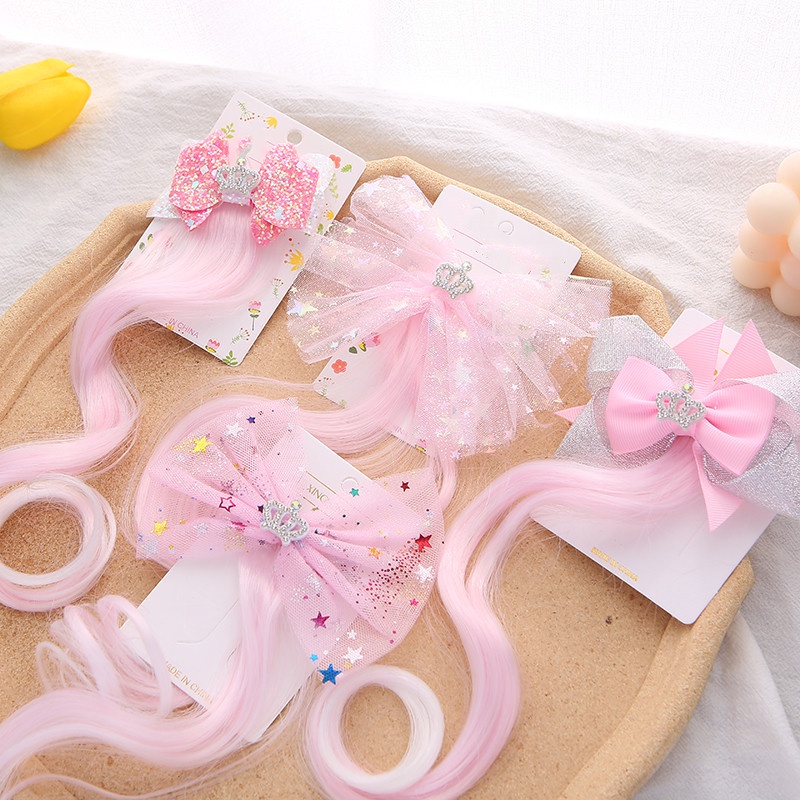 Kẹp Tóc Giả Thắt Nơ Nhiều Màu Sắc Họa Tiết Kỳ Lân Dễ Thương Cho Bé Gái