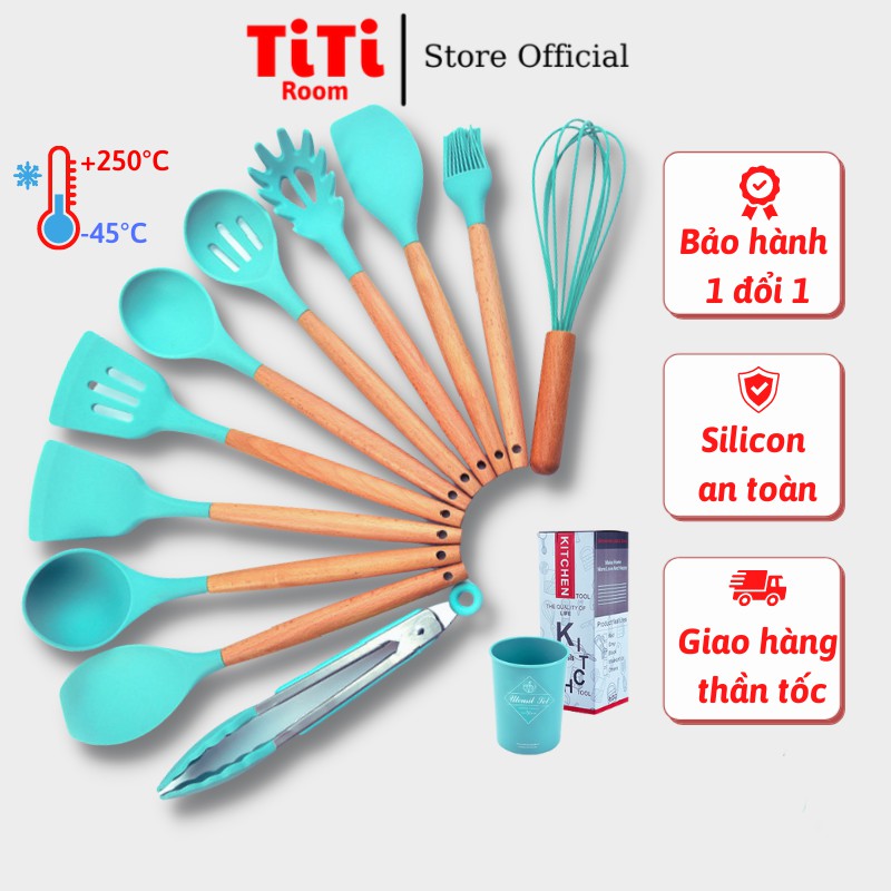 Bộ dụng cụ nhà bếp làm bánh nấu ăn Kitchenware 11 món chống dính silicon chịu nhiệt cao phong cách Hàn Quốc