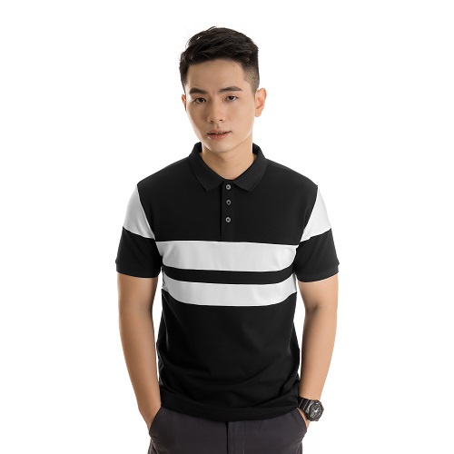 Áo polo nam phối 2 sọc cotton cá sấu cổ bẻ tay ngắn PL01