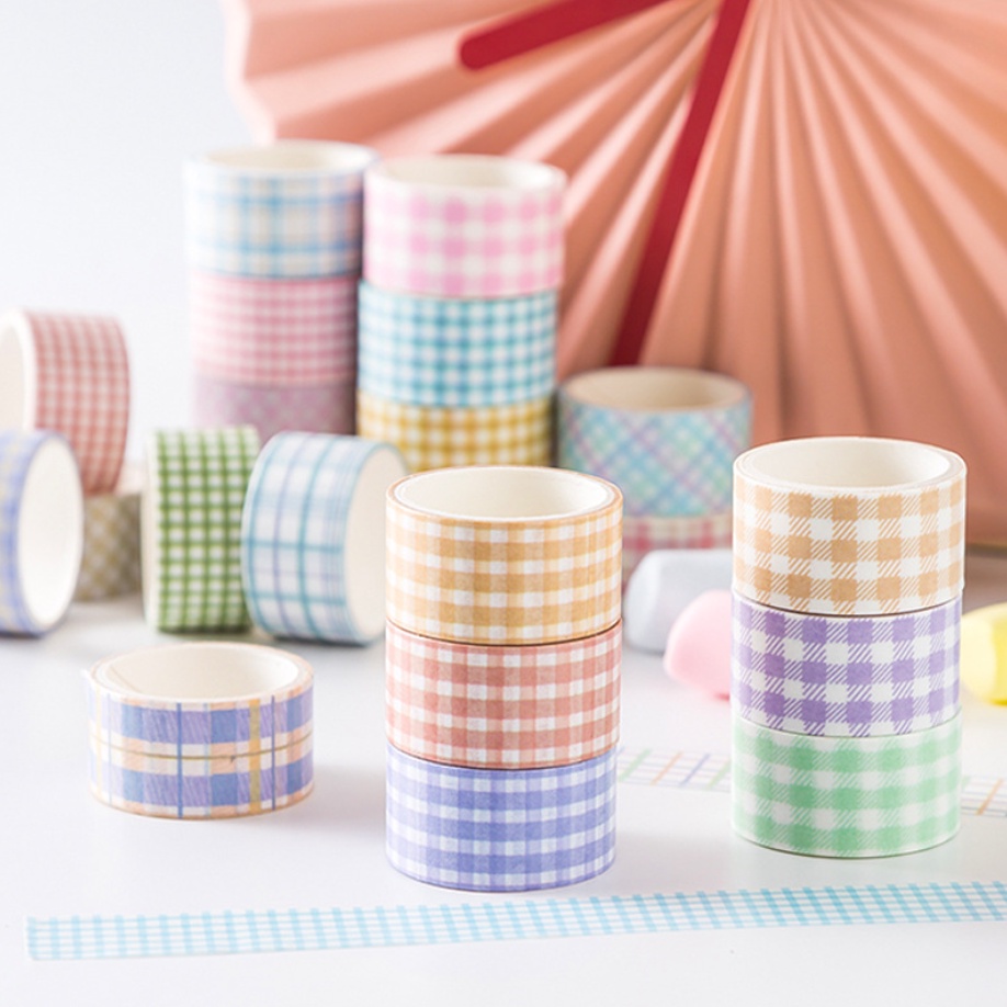 Hộp 4 cuộn băng dính washi tape hoa văn caro nhiều màu sắc