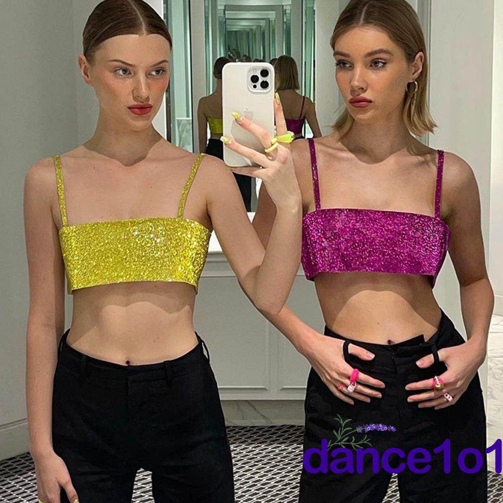 ✰Uq✤Áo hai dây Không Tay Hở Lưng Màu Sắc Lấp Lánh Dành Cho Nữ