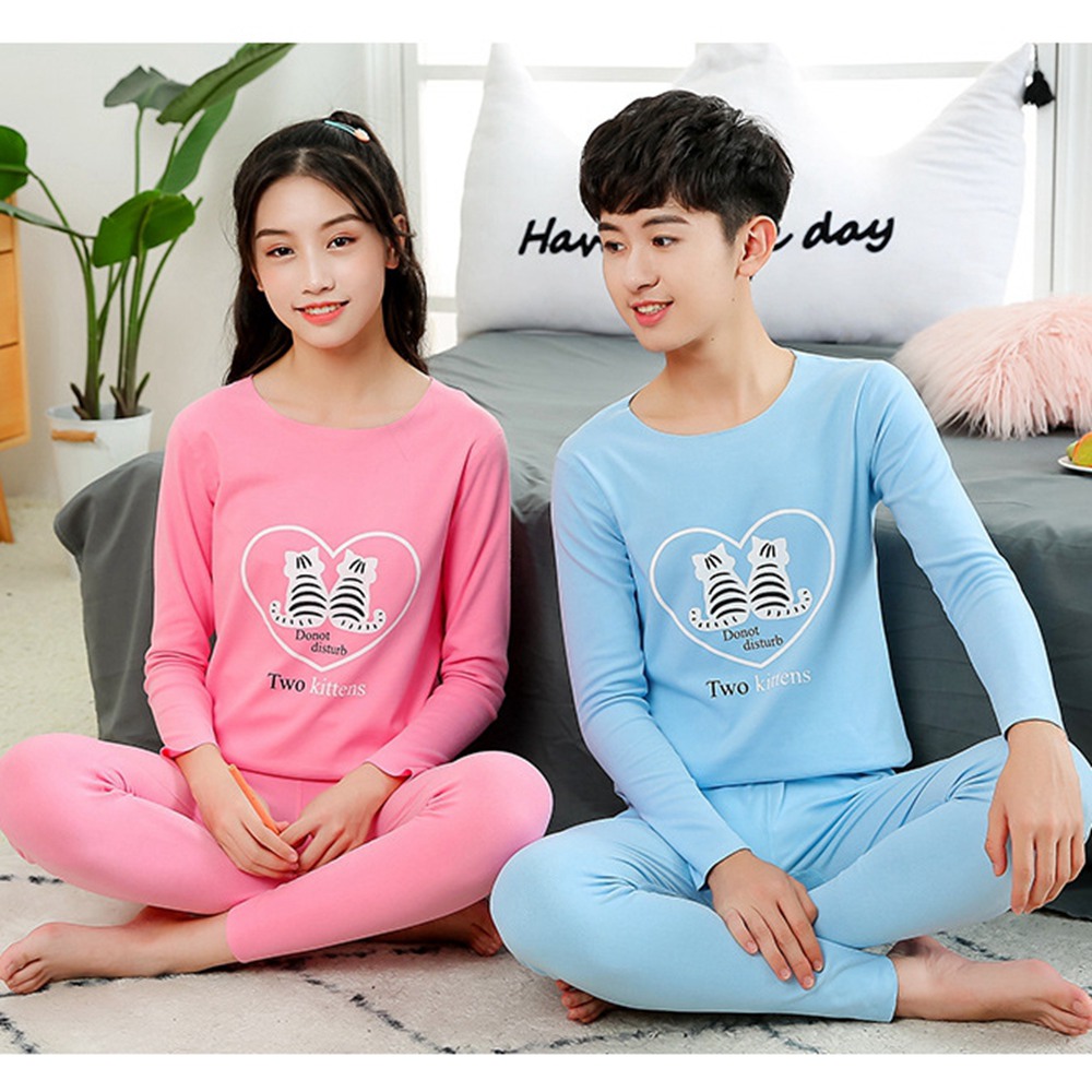 Korean Fashion Teens Sleepwear 8-18 Years Young Boys Pajamas 100% Cotton Set Sleepwear for Boys Girls Love Couple