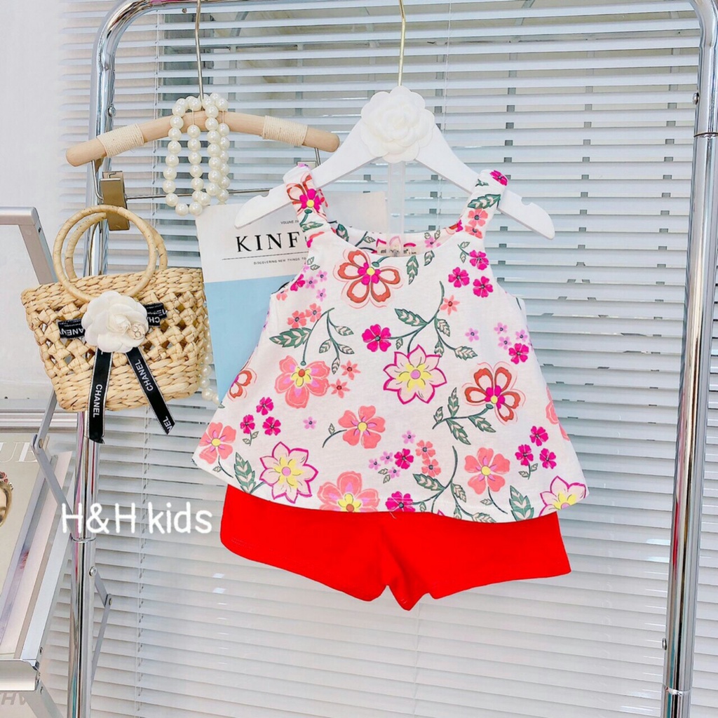 Bộ cotton xuất 2 dây bé gái.