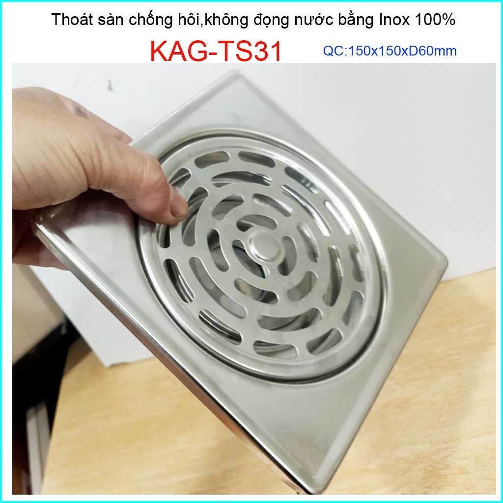 Phễu thoát sàn 15x15cm KAG-TS31 D60, ga thoát sàn nước giá tốt chống hôi tốt dùng ống D60