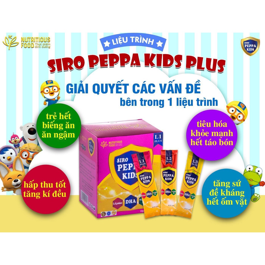 SIRO ĂN NGON PEPPA KIDS L1 giúp Bé ăn ngon ngủ ngon tăng cường đề kháng ngừa táo bón