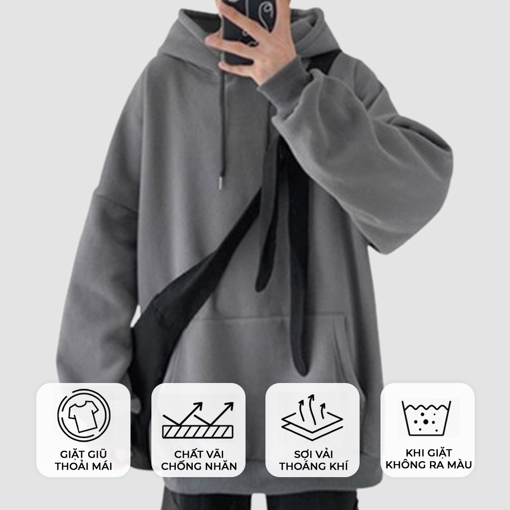 Áo khoác Hoodie Nam, Hoodie Basic Unisex Nỉ From Rộng Màu Đen