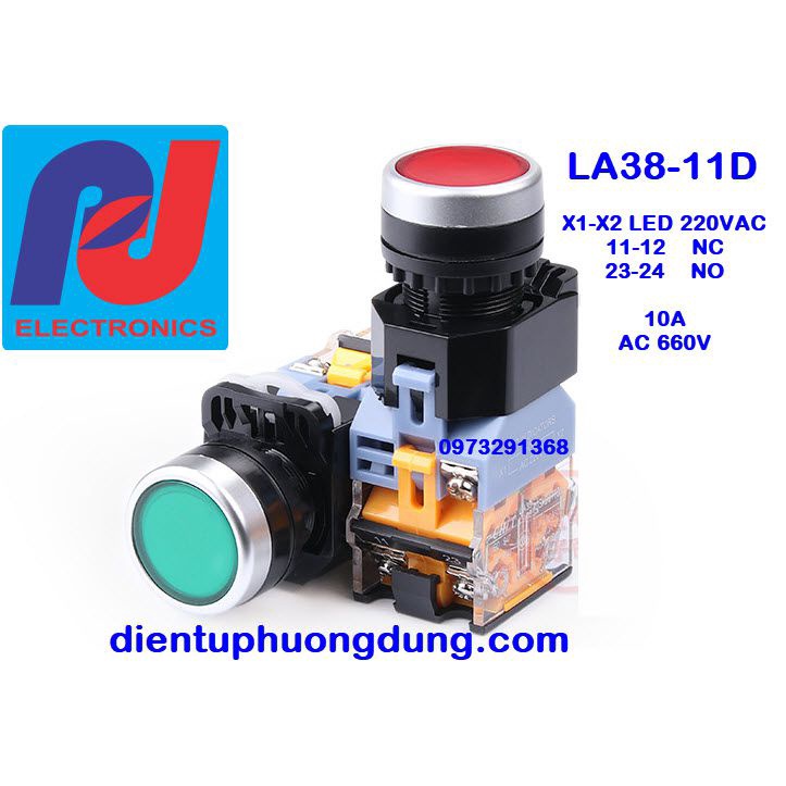Nút nhấn LA38-11D, có đèn 22mm