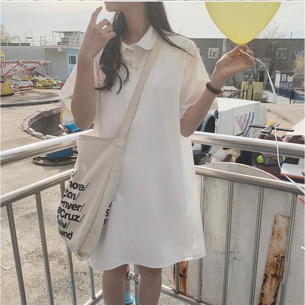 Đầm sơ mi Peppermint 28322 tay ngắn cổ polo màu trơn cao cấp