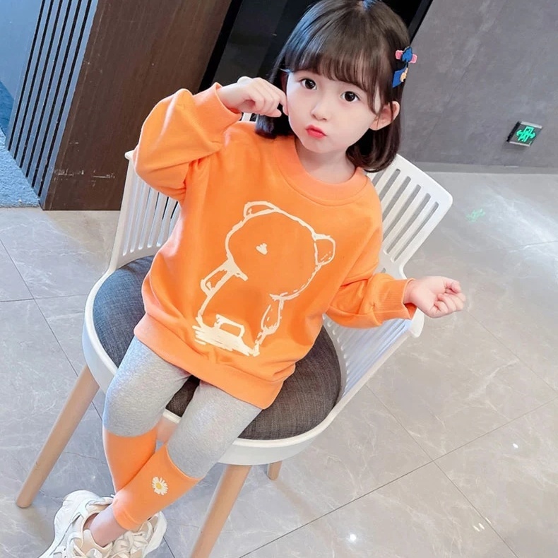 Set Đồ Thời Trang Xuân Thu 2021 Gồm Áo Sweater Dễ Thương Xinh Xắn Cho Bé Gái