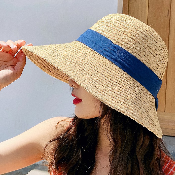 Mũ cói đi biển nửa vành  lưỡi trai chất liệu cói mềm raffia cao cấp M19-02