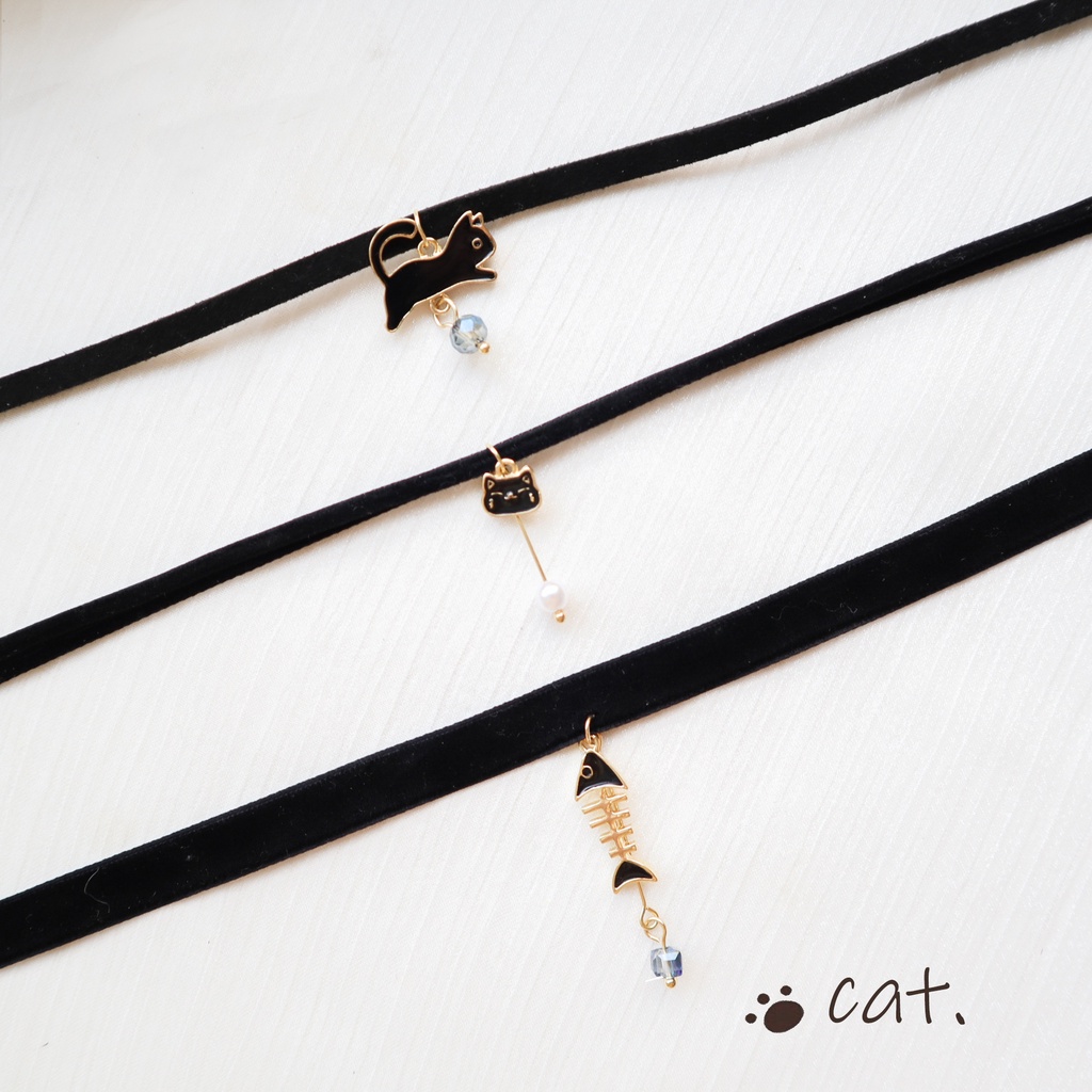 Choker Dây Nhung Đen Mặt Mèo
