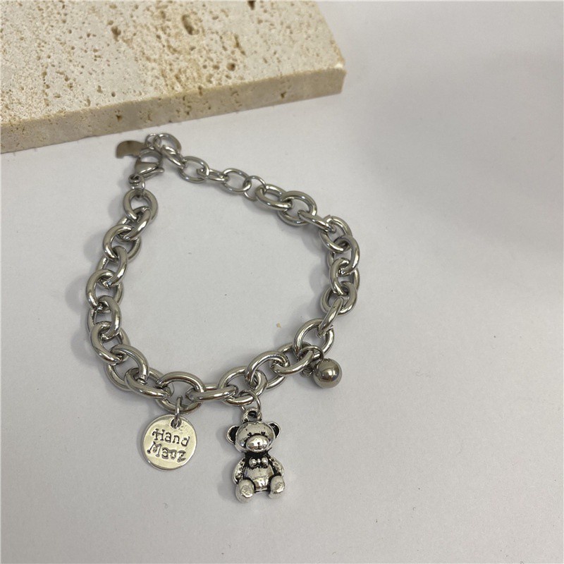 Vòng đeo tay bằng thép titan hình gấu / chữ cái dễ thương cổ điển