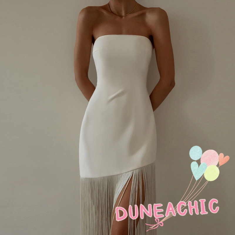 Đầm dự tiệc DUNEA hở vai phối tua rua phong cách quyến rũ